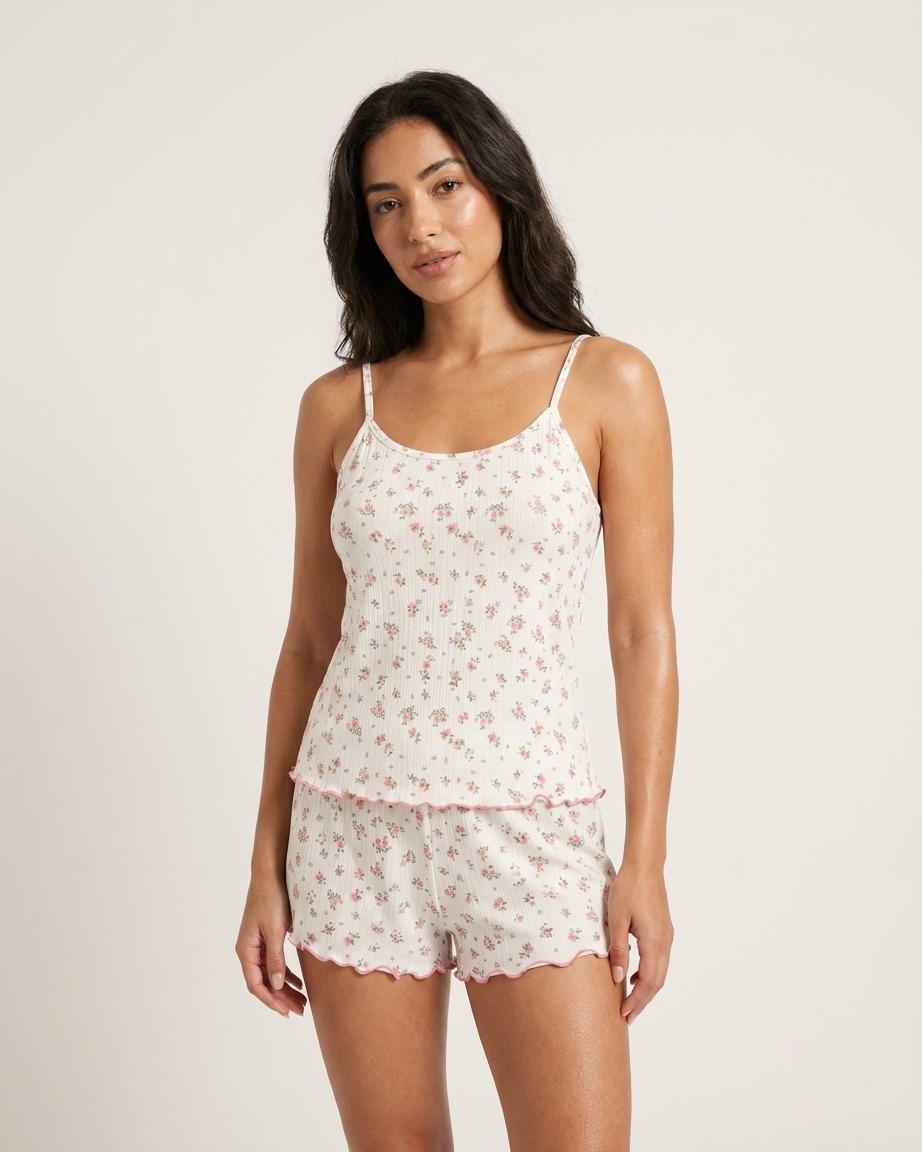 SL Short Pajama - White with Flowers