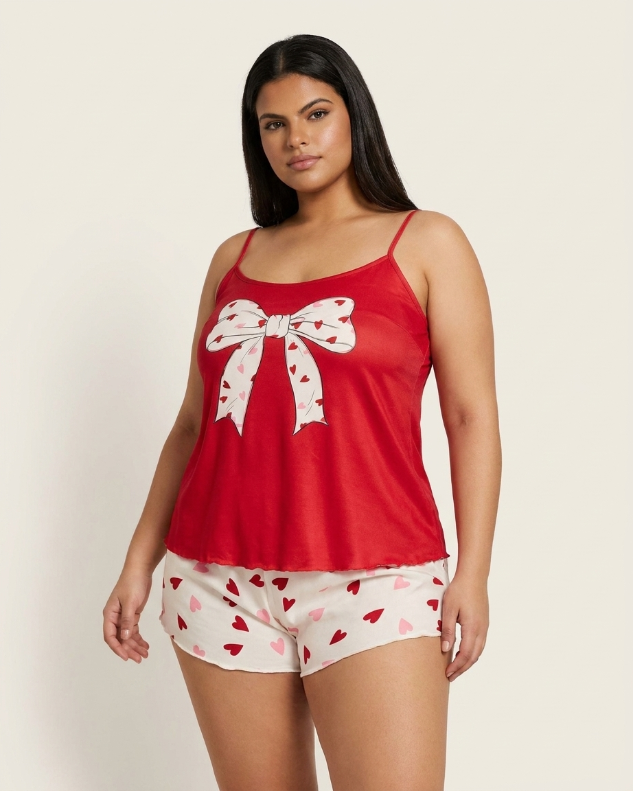 SL Short Pajama - Red Pink Hearts