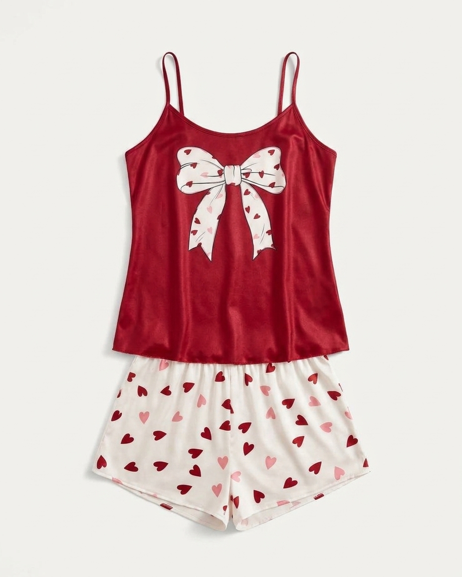 SL Short Pajama - Red Pink Hearts